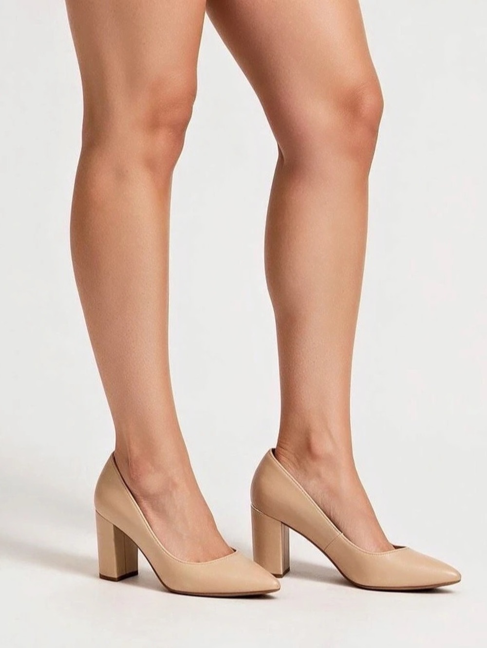 Marc Fisher Nude Leather Pointed Toe Block Heel Pumps Size 6.5M
